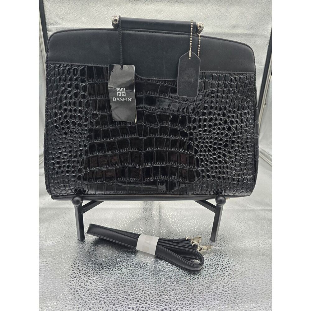 Dasein Handbag Satchel Purse Tote Croc Embossed Black